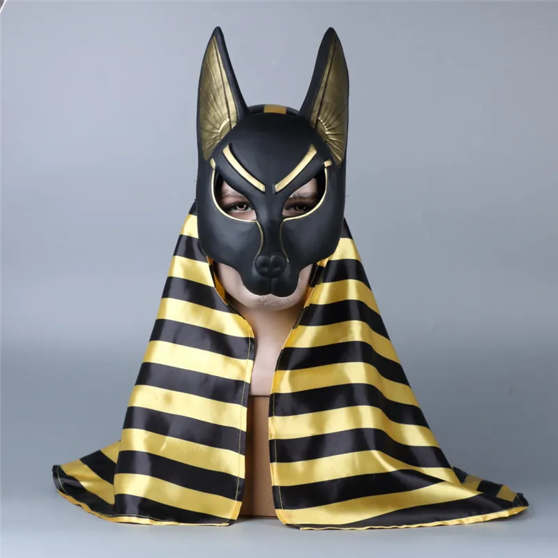

Takerlama Egyptian Anubis Cosplay Face Mask with Headscarf PVC Canis spp Wolf Head Jackal Animal Masquerade Party Halloween