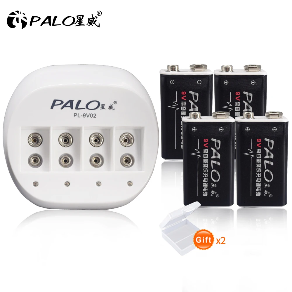 PALO 4 шт 9V 6F22 600 мА/ч, литий-ионный аккумулятор литий-ионная литий-ионный, перезаряжаемый Батарея с интеллигентая(ый) Быстрая зарядка зарядное устройство для детей в возрасте от 9V Батарея