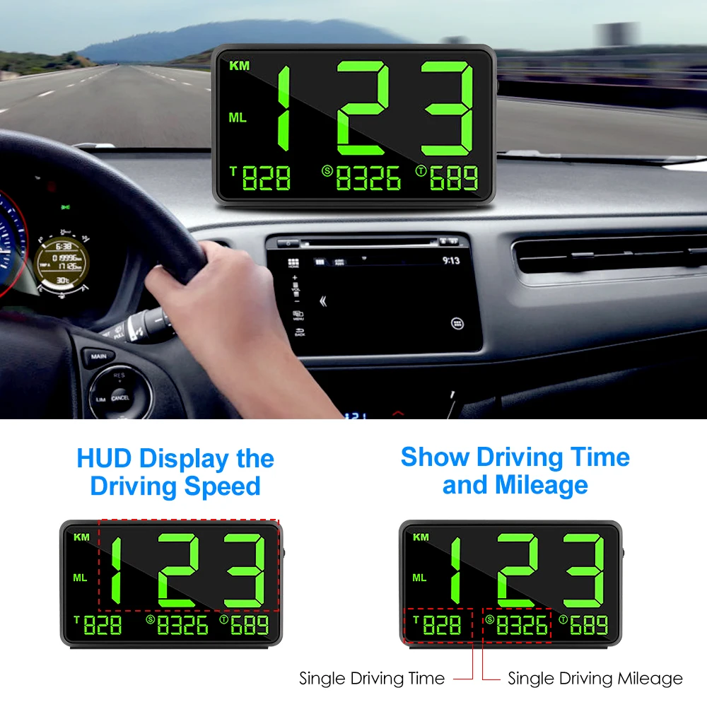 Car GPS Speedometer C60 HUD Display Automatic Record Mileage Large Screen Headup Overspeed Alarm Auto Electronics Speed | Автомобили и
