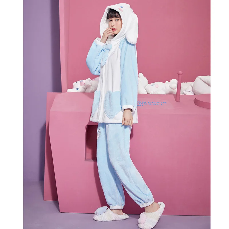 

Kawaii Clothing Cute Bunny Pajamas for Women Loungewear Winter Flannel Pijamas Loose Casual Velvet Tops Pyjamas Woman Pj Set