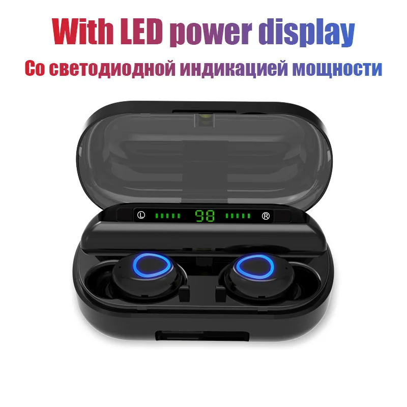 With LED Power VOULAO Bluetooth наушники беспроводные Bluetooth V5.0 наушники 9D стерео спортивные водонепроницаемые наушники гарнитура с микрофоном+ зарядная коробка - Цвет: With LED Power