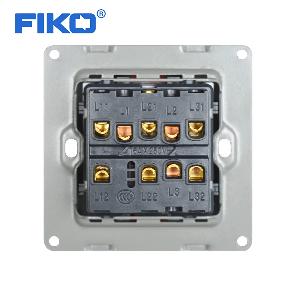 

FIKO wall power light switch 3 open double control 3 gang 1/2 way luxury buttons switches 86*86mm crystal tempered glass panel