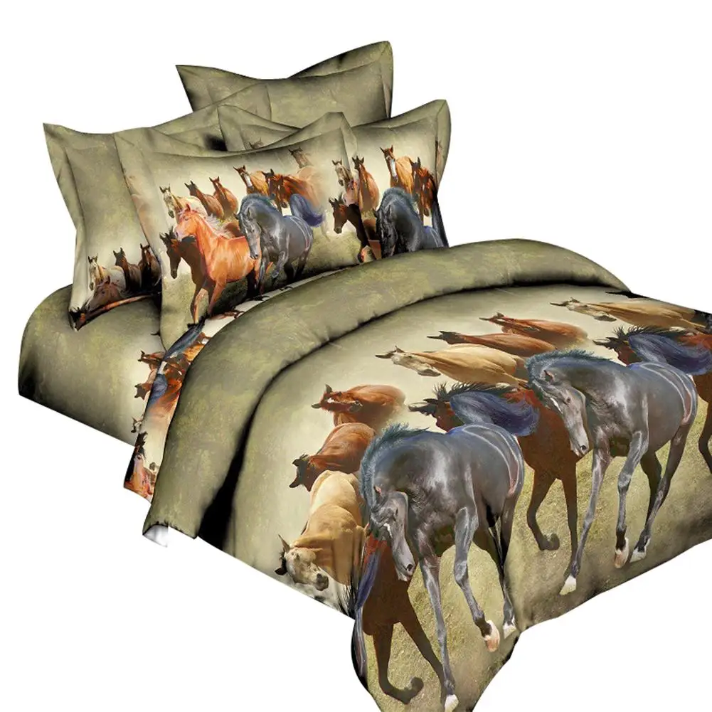 

4Pcs 3D Holiday Horse Design Duvet Cover Throw Pillow Case Sheet Bedding Set