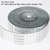 10x10mm grid 1meter self adhesive square glass mosaic tiles sliver mirrors mosaic sheets for diy handade crafts wall sticker