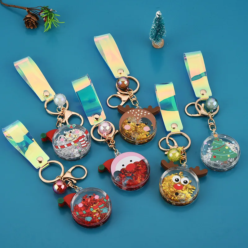 Fashion New Creative Keychain  Into The Oil Quicksand Fun Liquid Christmas Series Charm Keychain   Elk Pendant Cute Bag Keychain