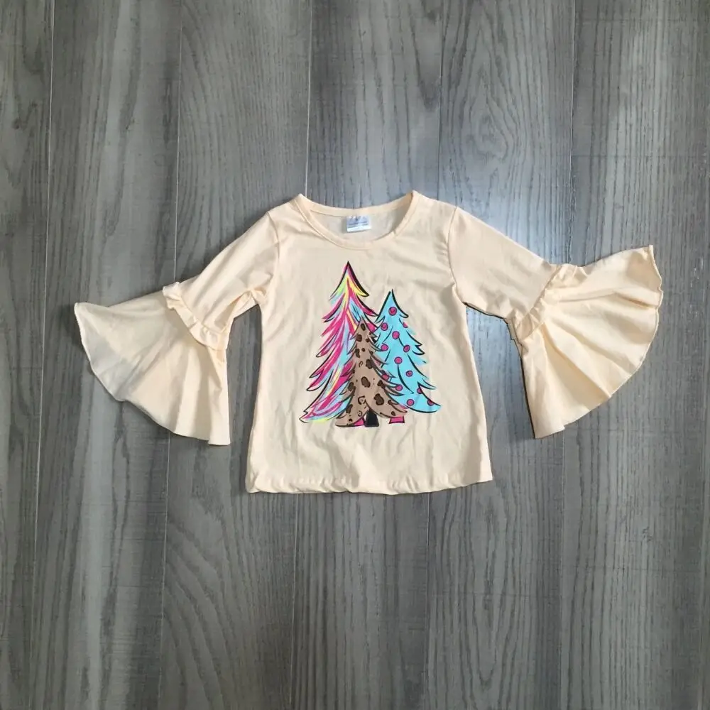 

GirlyMax Winter Girls Tree Print Beige Raglans Baby Long Bell Sleeve Top