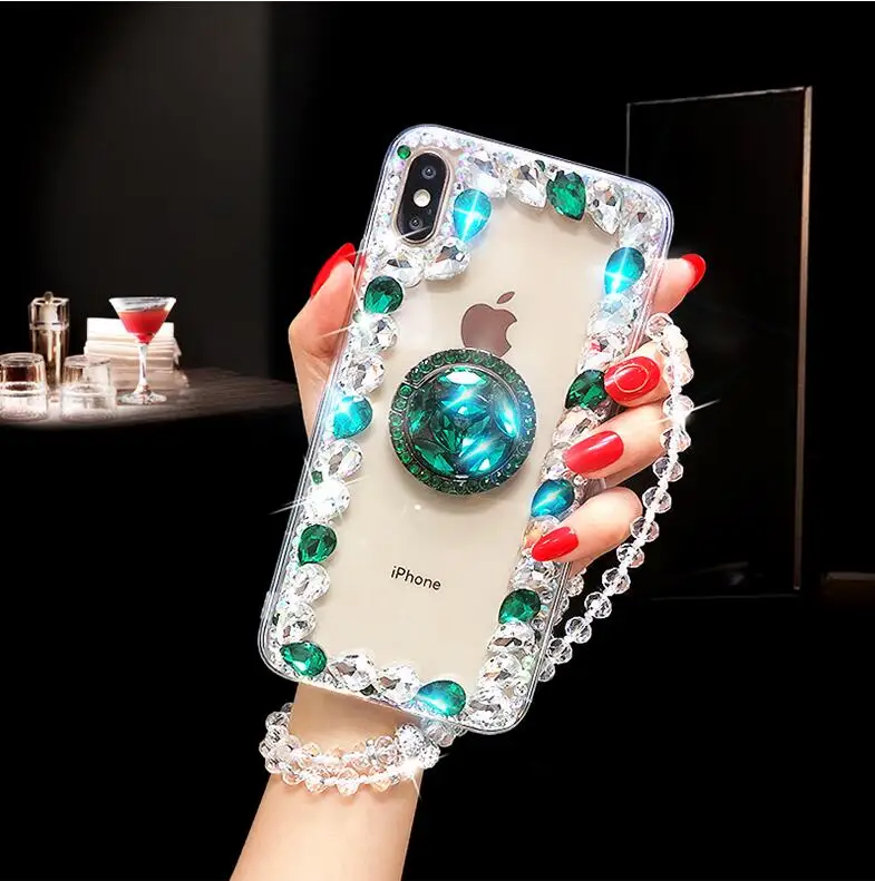 Для samsung S10 S9 S8 S7 S6 край сияющий камень для держателей карт с подставкой флип-кейс A9