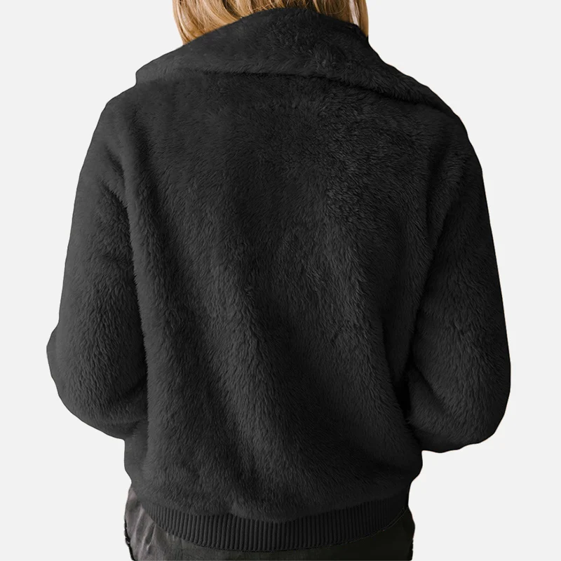 

Autumn Plush Turn-Down Collar Women Coats Long Sleeve Zipper Pocket Warm Female Coat Winter Solid Streetwear Casual Lady Jacket