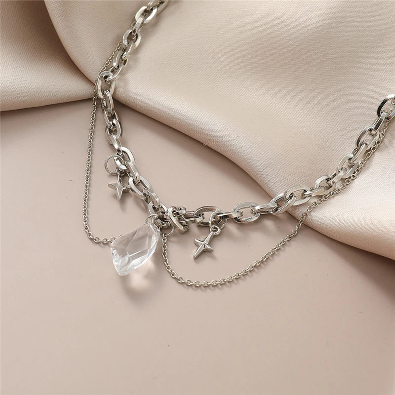 Женское ожерелье с подвеской из прозрачного кристалла серебряного цвета |