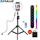 Кольцевой светильник PULUZ, 7,9 дюйма, RGB + 1,1 м, двухцветсветильник светодиодный светильник для видео с температурой, кольцевая лампа для Youtube, держателя телефона, селфи