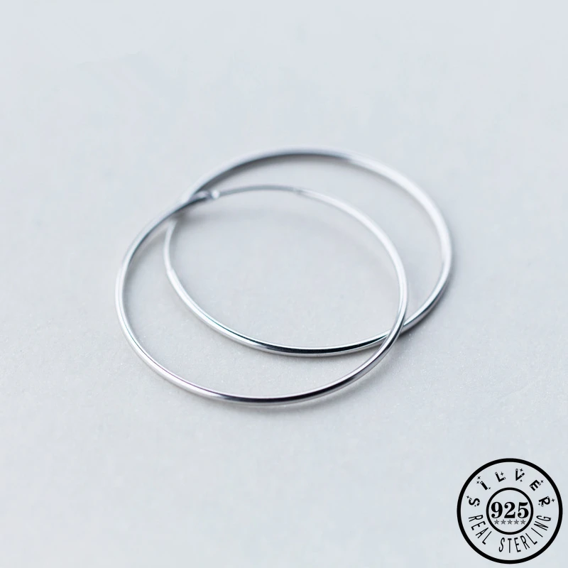 100% реальные 925 стерлингового серебра большие круглые серьги-кольца для женщин