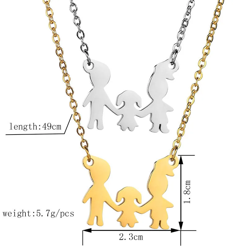 Lovely Women Firgure Family Necklace With Mom Dad Boys Girls Cartoon Love Daughter Son Heart Chain Gifts For Kids |