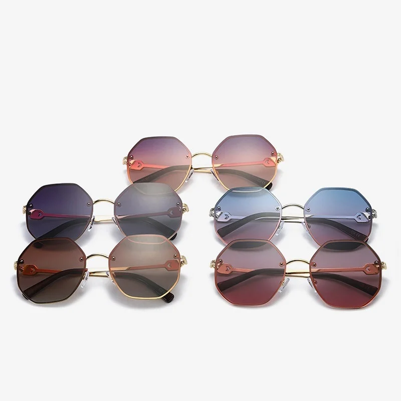 

High Quality Polarized Driving Sunglasses Design Original Rimless Sun Glasses For Female Men Polygonal Grey Pink Shades UV400