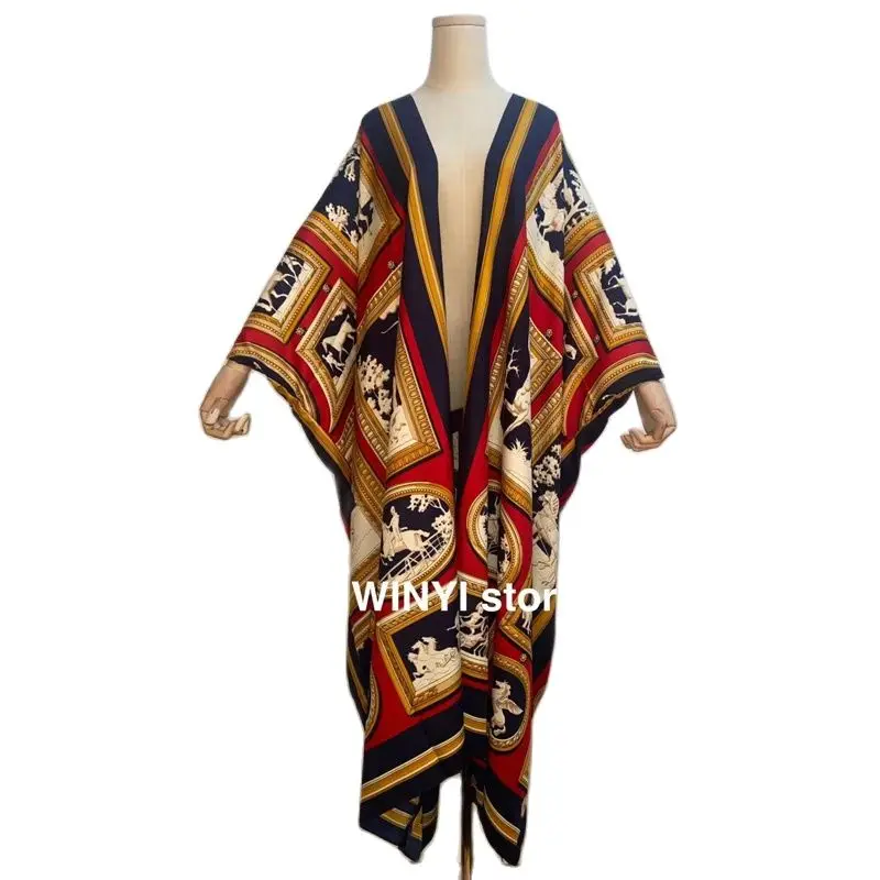 WINYI Middle East Sunmer Women Cardigan stitch Bohemian Dress Cocktail sexcy Boho Maxi African Holiday Batwing Sleeve Silk Robe