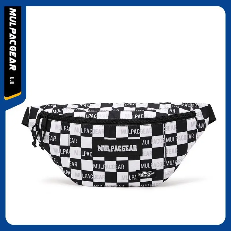 

New Trendy Chest Bag Multi-Functional Shoulder Bag Casual Fashion Black and White Plaid Messenger Bag Men's and Women's Large