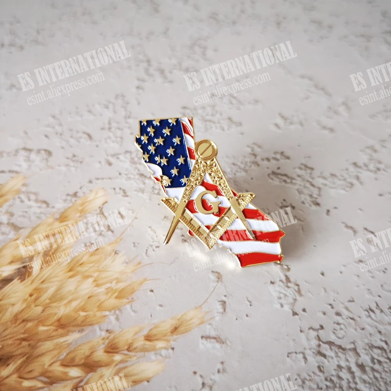Masonic значки на лацкан металлическая Badge масон вольный каменщик USA Flag Map State of California