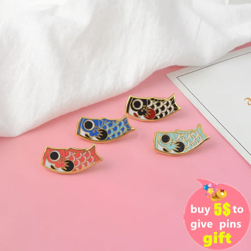 Японский флаг кои булавка на удачу мультяшный карп рыба мягкая эмалированная