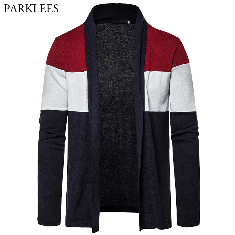 Мужской мягкий кардиган в полоску повседневный Трикотажный свитер с воротником