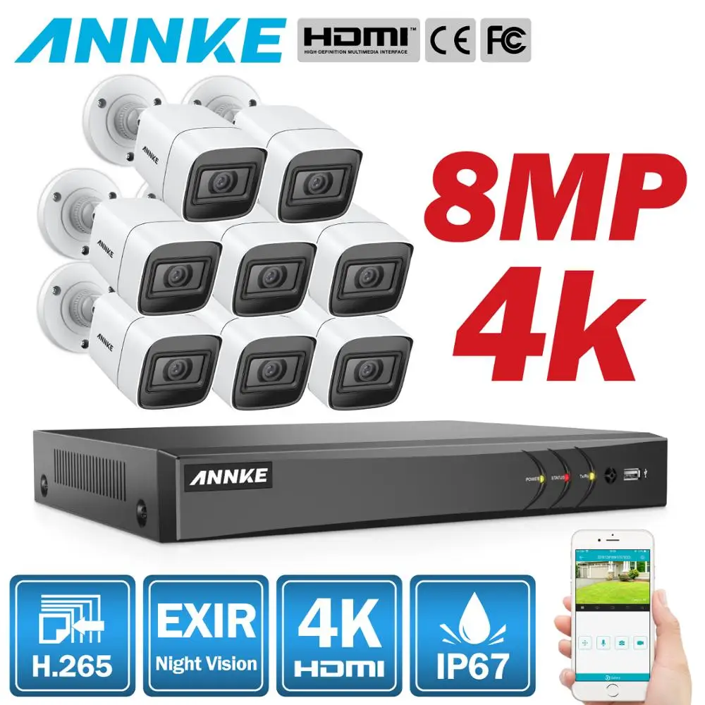 ANNKE 4K HD Ultra Clear кадры 8CH CCTV система безопасности 5в1 DVR с 8X 8MP наружная Всепогодная