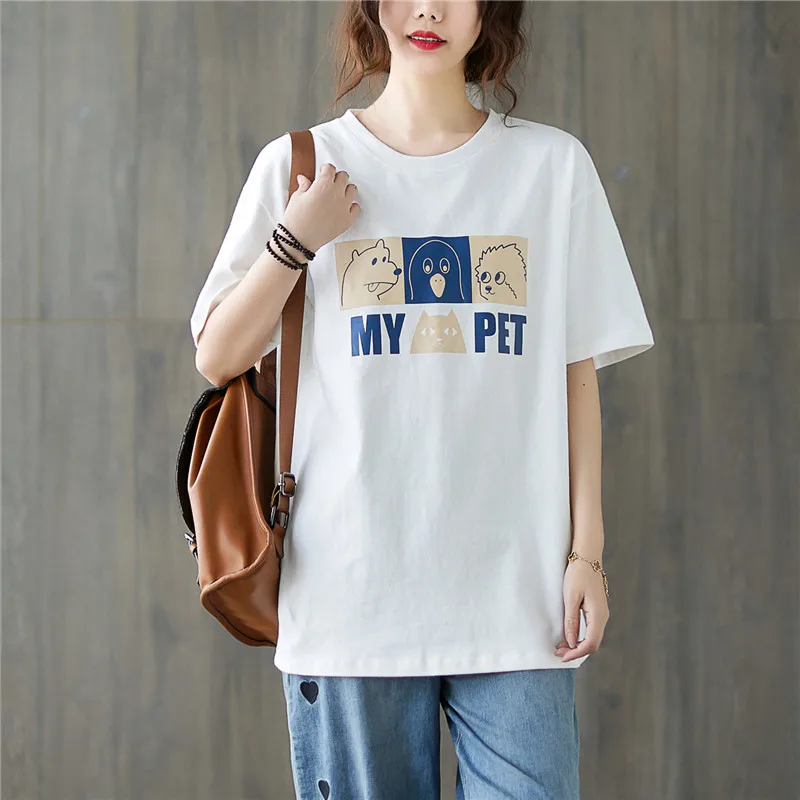 Футболка женская с коротким рукавом и круглым вырезом свободная повседневная