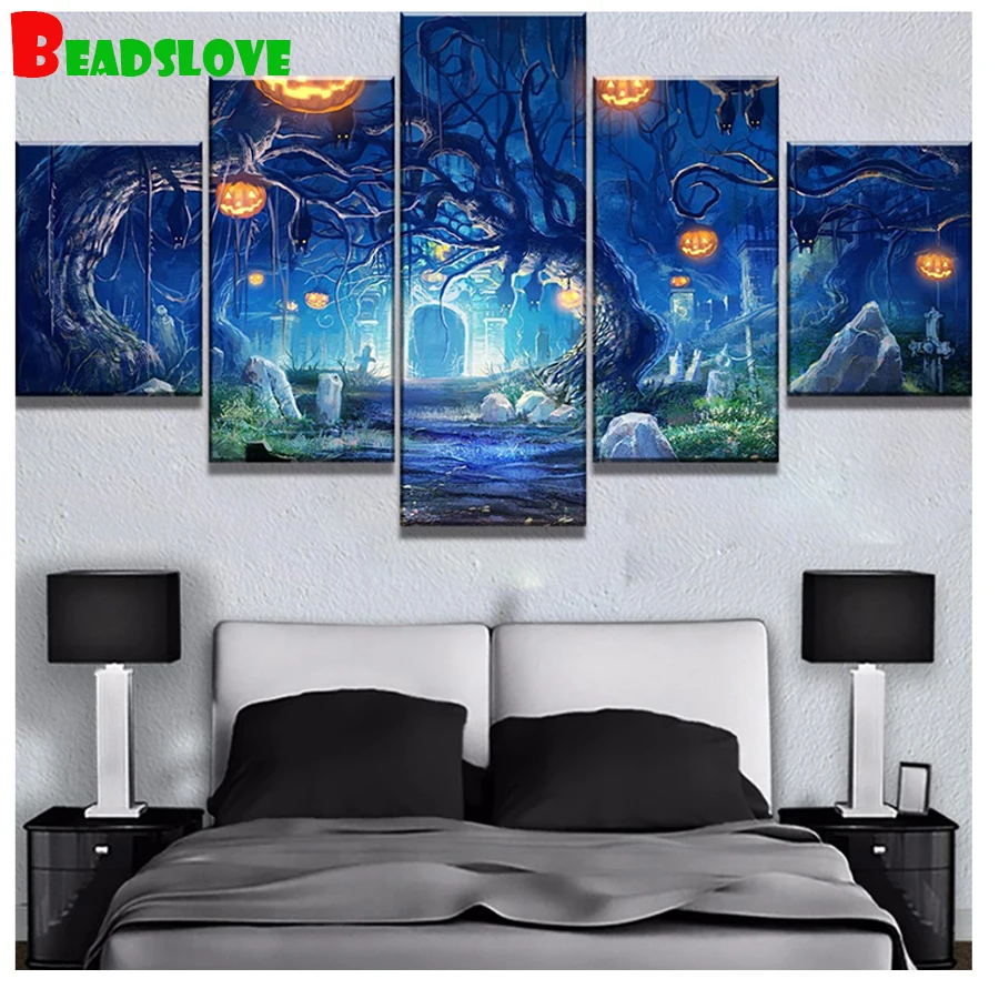 

Картинка для Хэллоуина, 5 шт., квадратная, круглая, алмазная вышивка, мозаика, товары для рукоделия, Декор