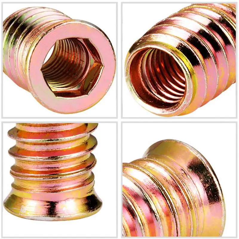 

M6 Zinc Alloy Iron Inside Carbon Steel Hex Socket Drive Insert Nuts Threaded Fastener Connector for Wood Furniture Assortment