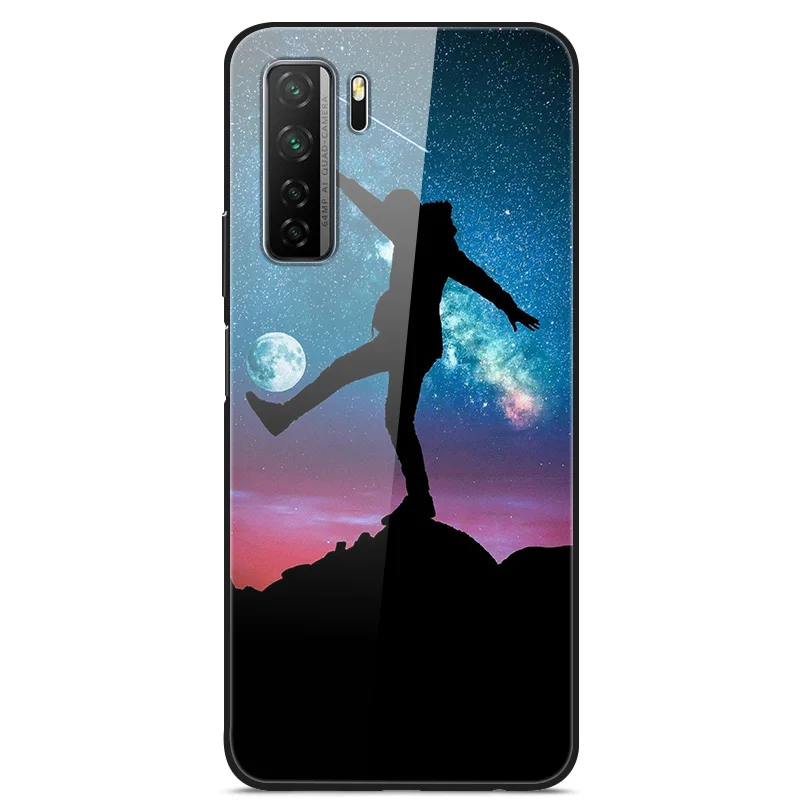 

Glass Case For Huawei Nova 7SE Phone Case Back Cover With Black Silicone Bumper Series 3