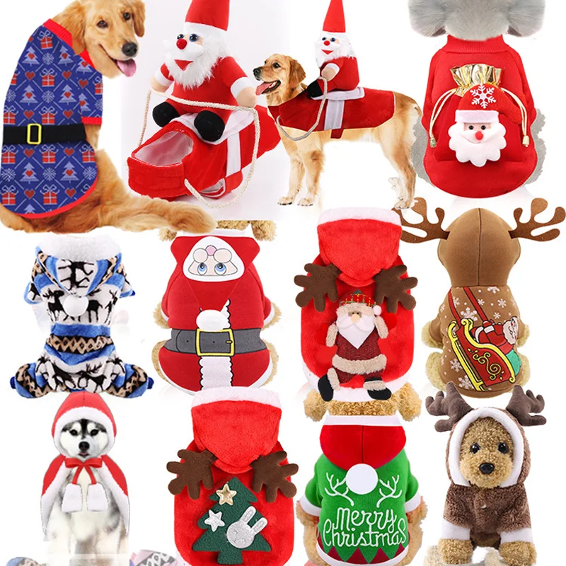 

Christmas Dog Clothes Elk Santa Claus Pattern Costume Puppy Hoodies Winter Warm Jacket Coat For Small Dogs Cats Chihuahua York