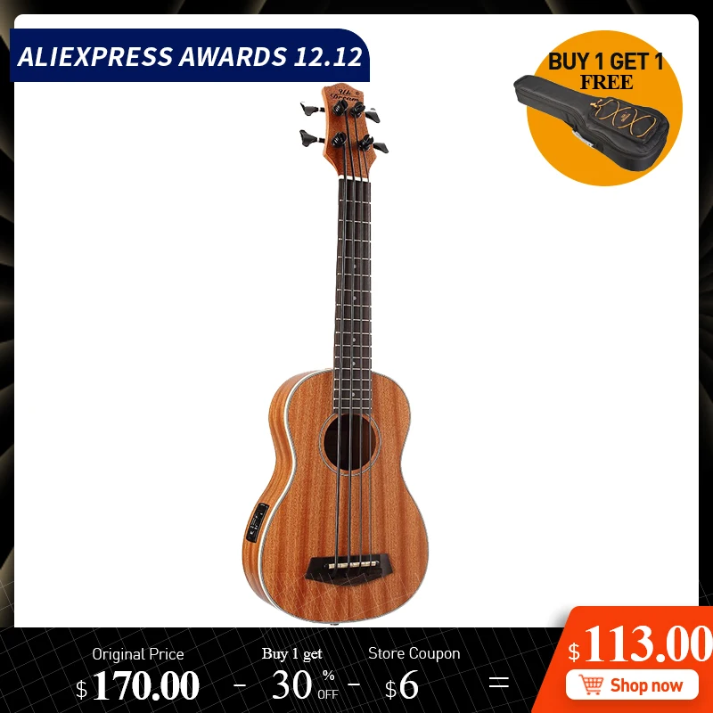 30 дюймов Мини электрическая гитара Музыкальные инструменты Полный Sapele Ретро Закрытая ручка Гавайские гитары 4 струны бас гитара ra UB-113