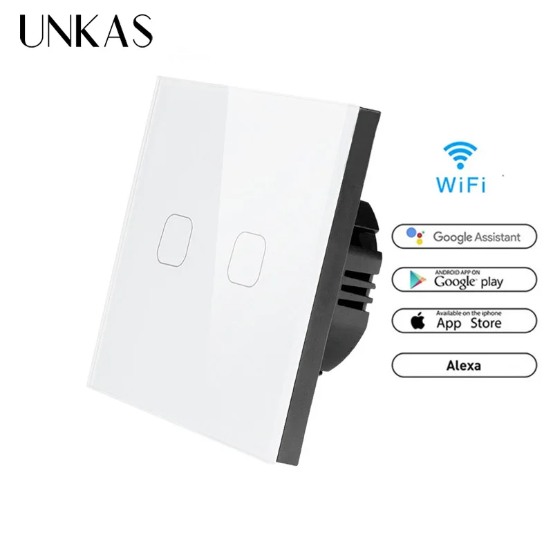 UNKAS Alexa Google Home 86 Тип сенсорный выключатель 2 gang 1 позиционный переключатель wifi