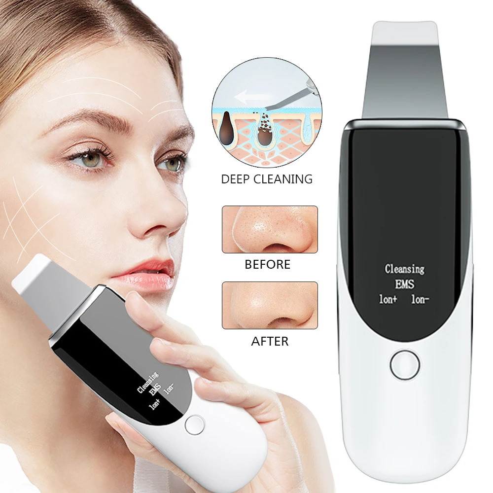 

Ultrasonic Skin Scrubber Blackhead Remover Facial Scrubber Spatula Peeling Cavitation Acne Shovel Pore Cleaner Deep Face Cleaner