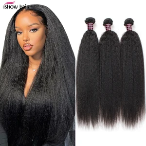 Ishow бразильские кудрявые прямые волосы, пряди Yaki прямые волосы, пряди Yaki человеческие волосы для наращивания 134 шт не Реми