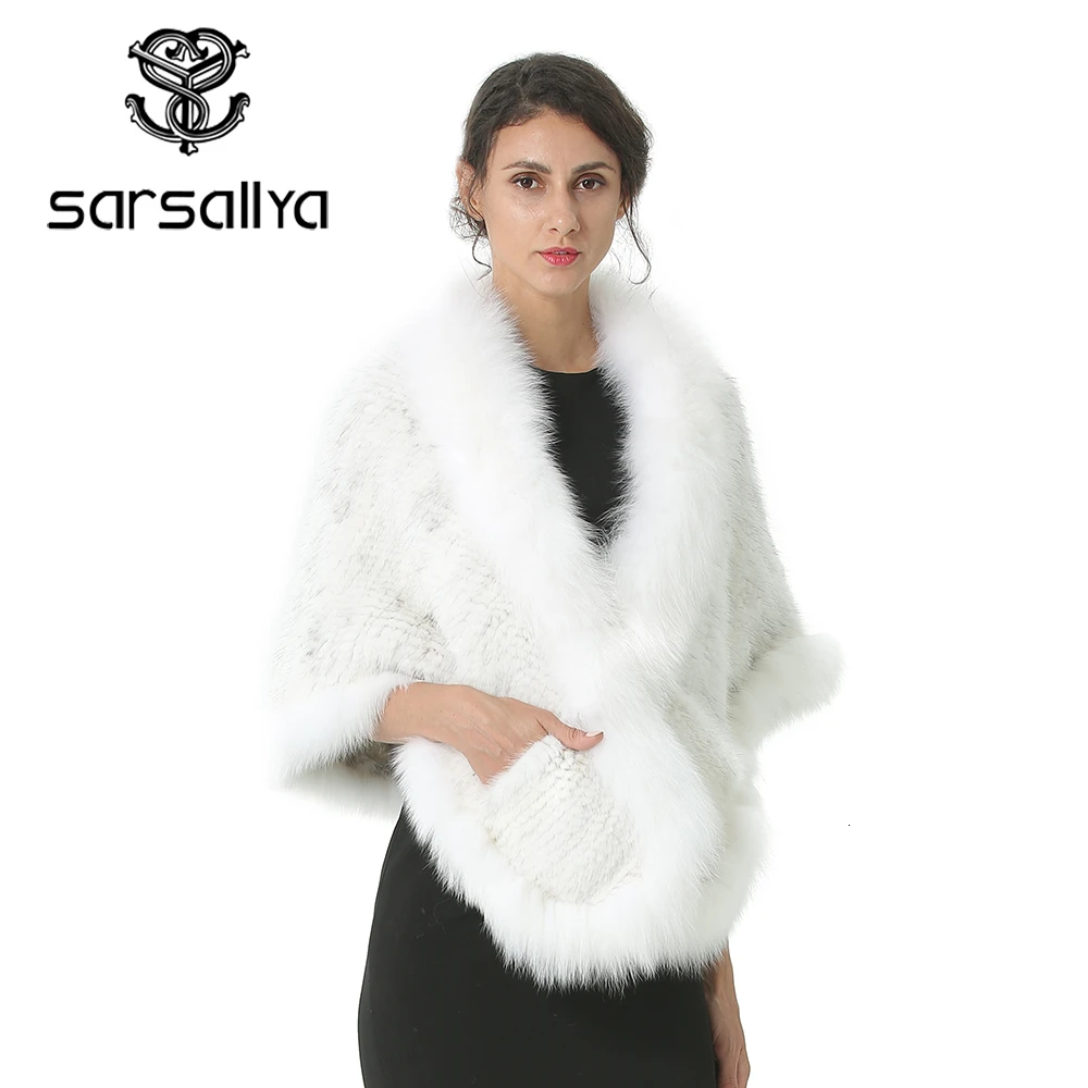 Женское пончо с натуральным мехом зимние теплые вязаные меховые из норки женские