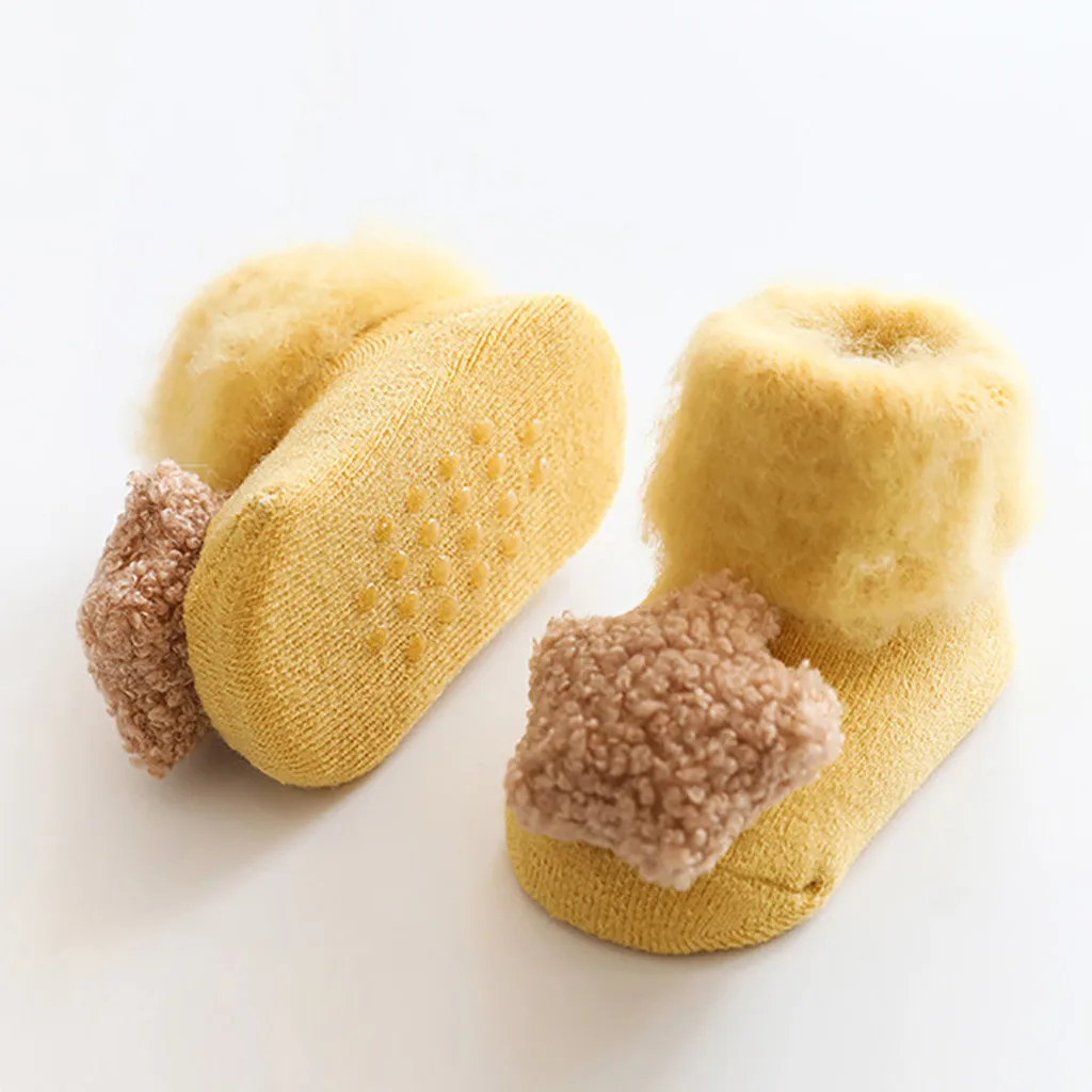 Милые зимние теплые хлопковые носки для малышей домашние Разноцветные детские