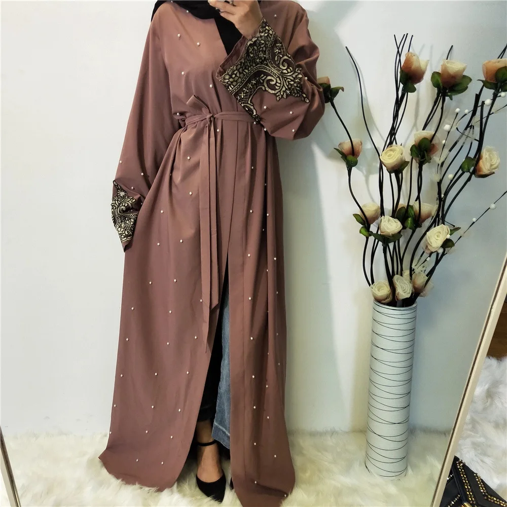 Женское длинное платье из муслина, 2021, с вышивкой бисером, арабский кардиган, Dubai длинный рукав, Турецкая абайя, Дубай, Абая для женщин