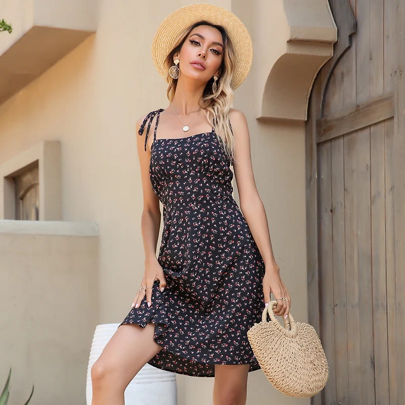

Bodycon dress for women Square Neck Black Dress Women Elegant Cotton Fashion Side Split Dress Mini Ladies Basic
