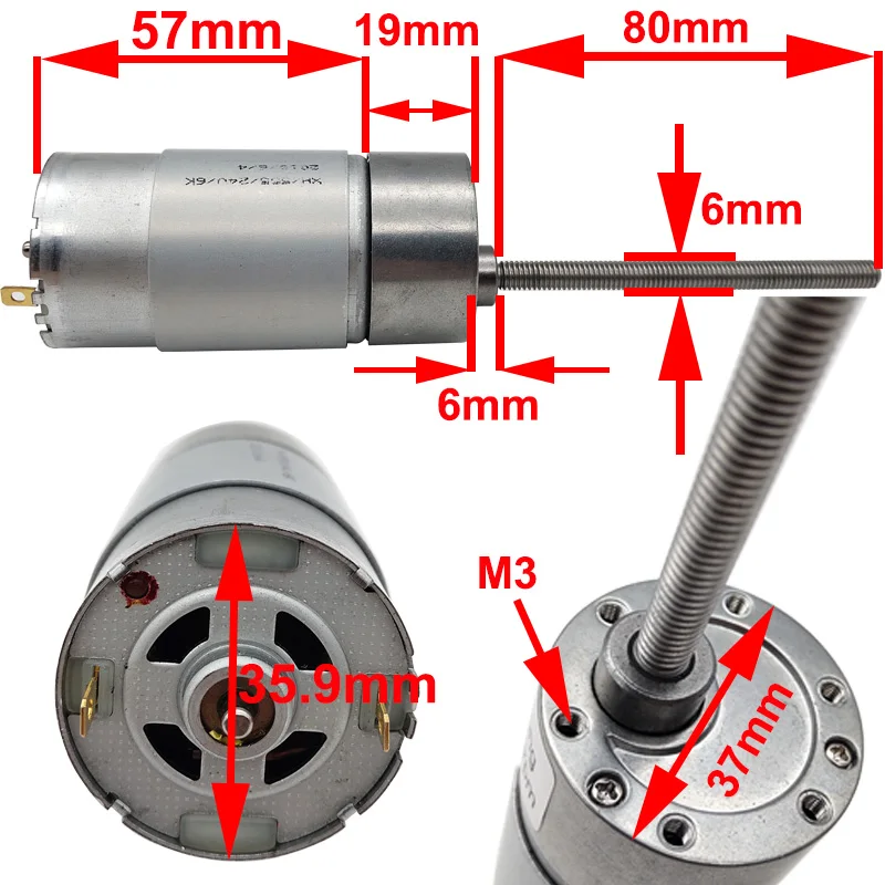 Микро электрический редукторный двигатель постоянного тока 12 В 24 в с длинным