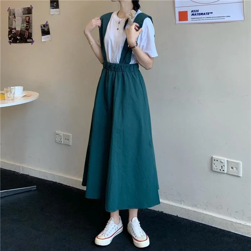 

Женское длинное платье без рукавов, летнее повседневное элегантное корейское платье большого размера с высокой эластичной талией в стиле п...