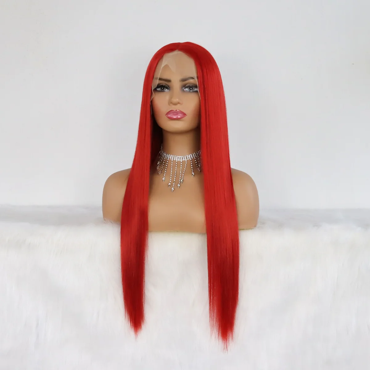 

Hot Red Synthetic Lace Front Wig with Deep Middle Part Long Straight Synthetic Wigs for Women Daily Use Cosplay Japanese Heat