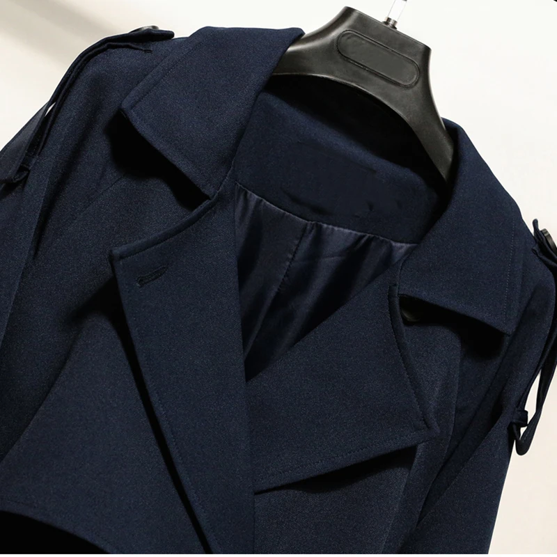 Новая весенняя длинная верхняя одежда пальто темно синего цвета с длинным