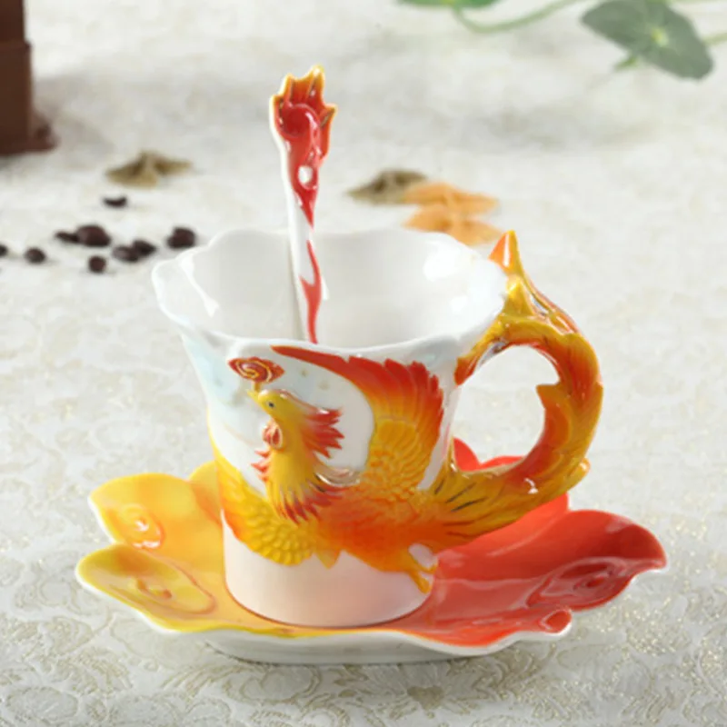 

Fashion enamel dragon phoenix creative personality coffee cup wedding custom gift mugs cups