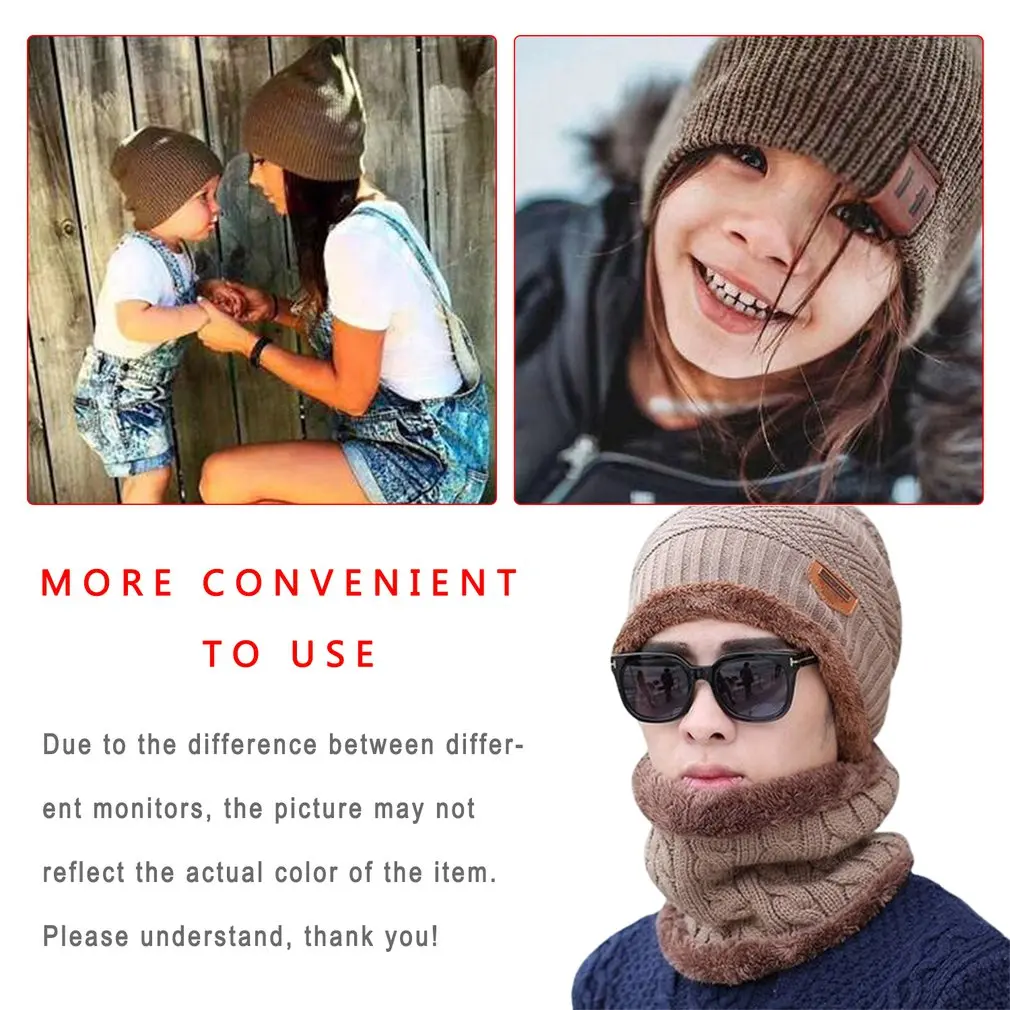 

Coral Fleece Scarf Hats Winter Beanies Soft For Mens Black Warm Breathable Wool Knitted Winter Hat Letter Double Layers Caps