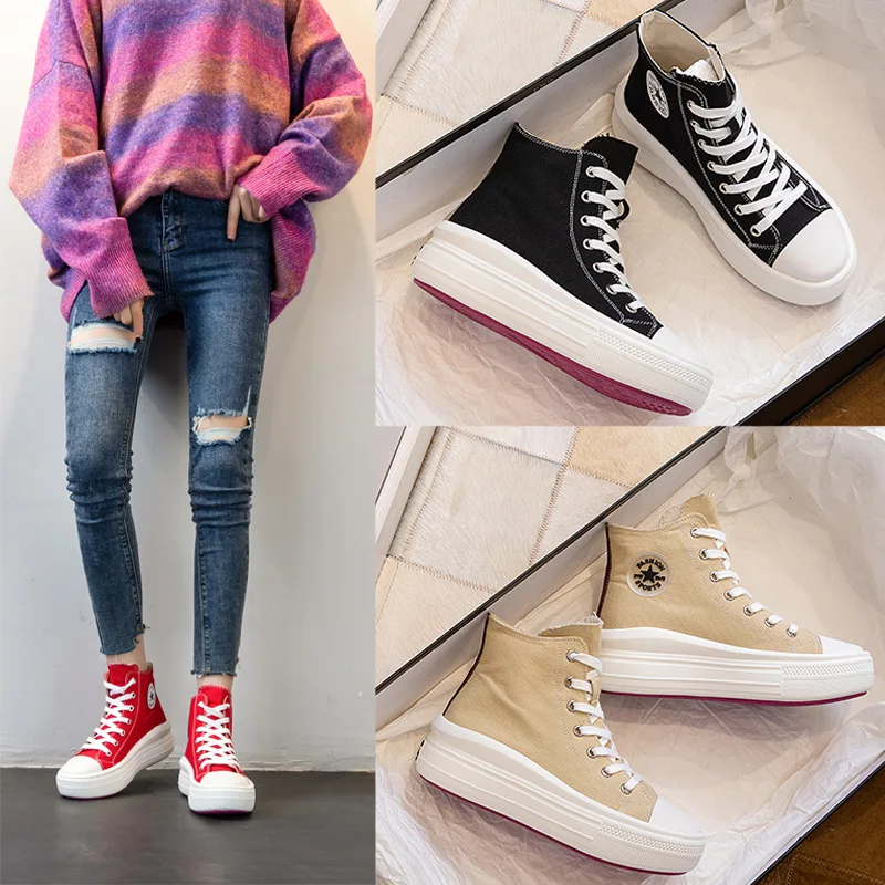 

European station 2020 autumn new high-top canvas shoes women net celebrity students fashion casual versatile platform shoes
