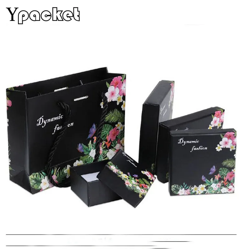 Dynamic Box Jewelry Organizer Black Ring Earring Paper Boxes Ins Necklace Carrying Cases Custom Logo 100pcs/lot