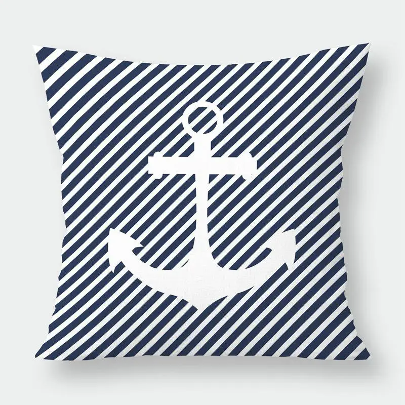 Sea Blue Compass Printed Cushion Cover Anchor Pattern Marine Ship Throw Pillow Case Decorative Pillowcase Cojines Almofadas - Цвет: 12