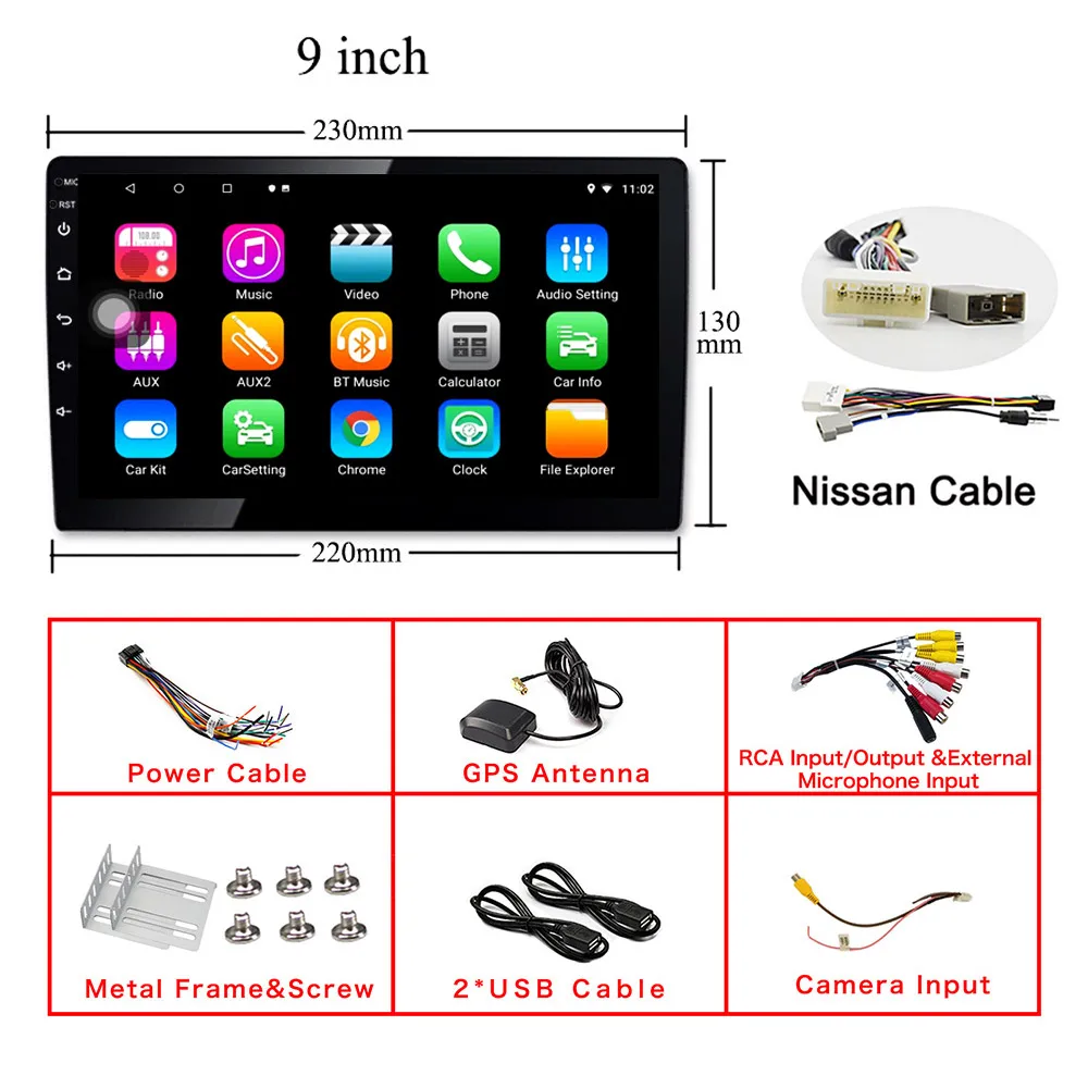 Nissan 9 inch 9 10 дюймов Android 8,1 DAB gps навигация Авторадио Мультимедиа dvd-плеер Bluetooth wifi MirrorLink OBD2 Универсальный 2Din Автомагнитола - Цвет: Nissan 9 inch