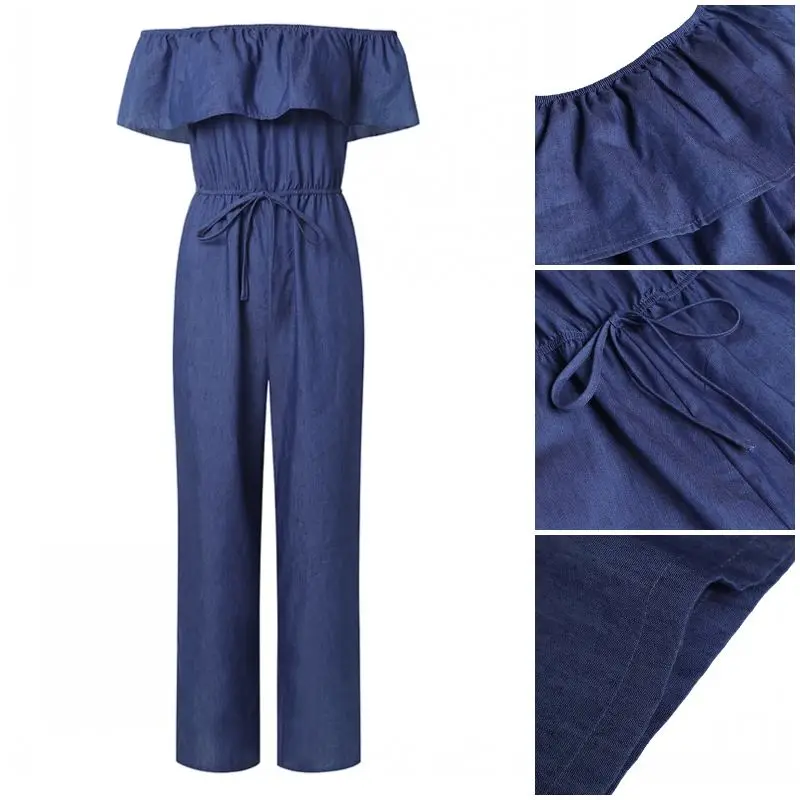 

Office Ladies Overalls Women Rompers 2021 VONDA Summer Sexy Off The Shoulder Party Playsuits Long Pantalones Femme Jumpsuit FZH