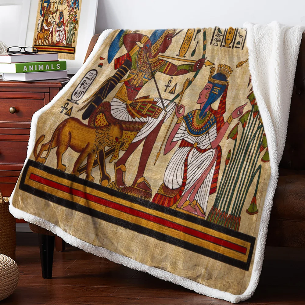 Постельное белье желтого цвета с символами в стиле древних египетских богов