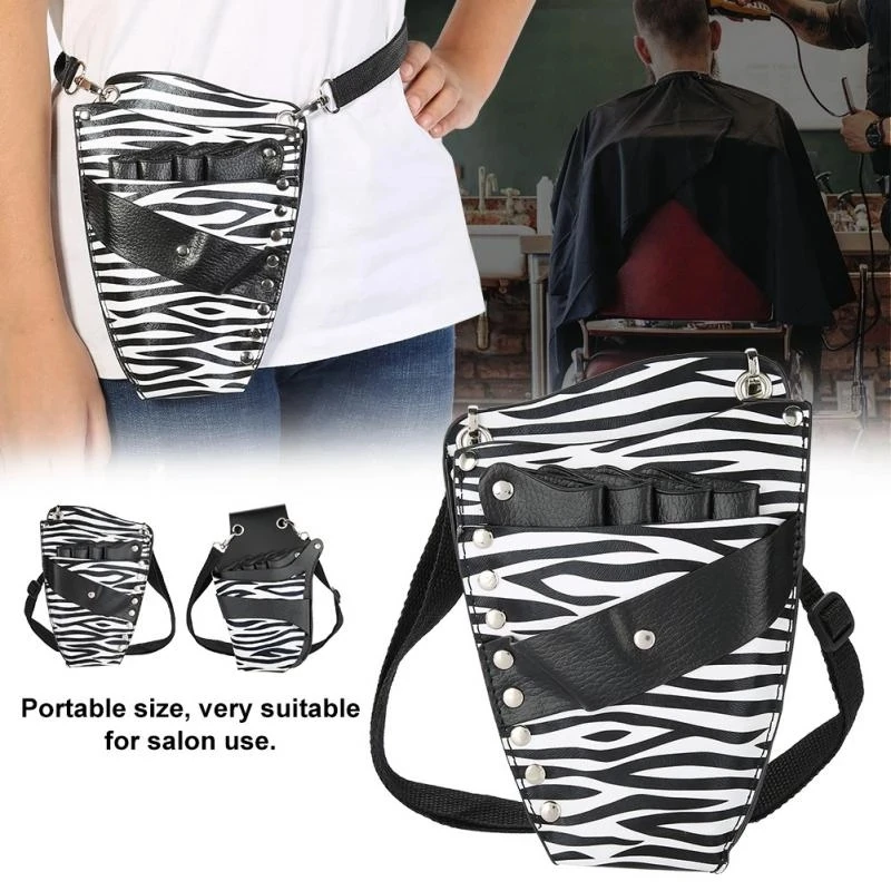 

Zebra Striped PU Leather Hair Scissor Bag Clips Bag Hairdressing Salon Barber Scissor Holster Pouch Holder Waist Shoulder Belt