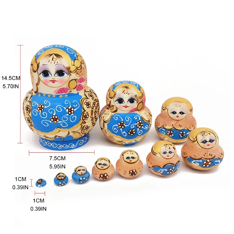 

10pcs Wooden Russia Nesting Dolls Gift Wishing Doll with Beautiful Flower Matryoshka Creative Children Traditional Birthday Gift